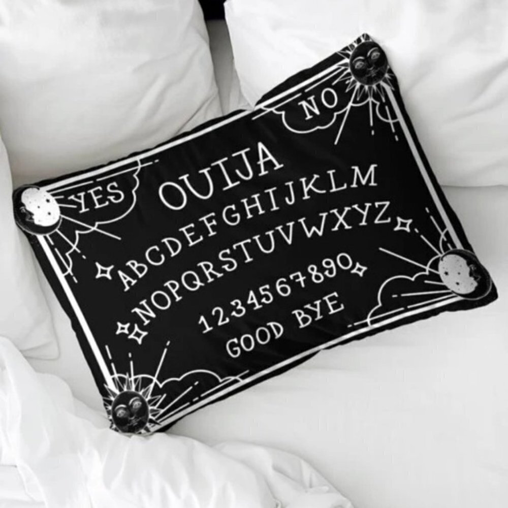 Pillow Cover Ouija Board Moon Stars Skull Black White Lumbar 19.7 in X 11.8 - Picture 2 of 15